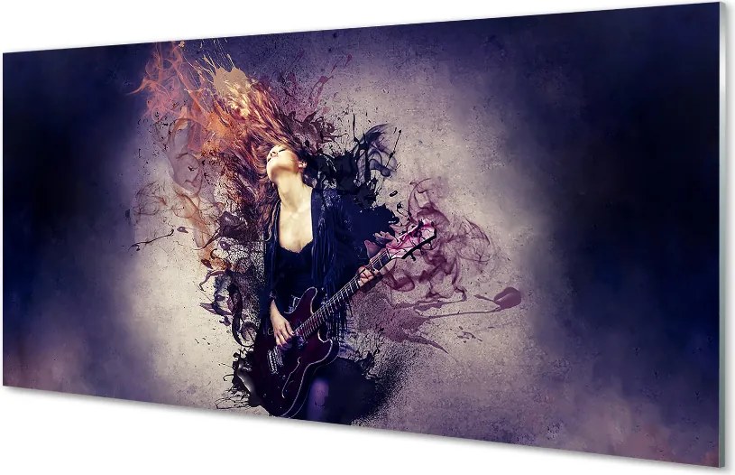 Panel szklany do Kuchni Kobieta Grająca na Gitarze