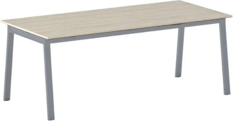 Stół konferencyjny do biura PRIMO BASIC, 200x90 cm, szaro-srebrna podstawa, dąb naturalny
