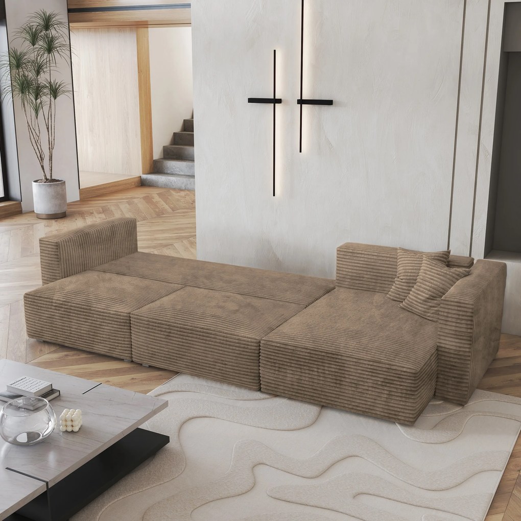 Masseno Narożnik TOLMO z funkcją spania i pojemnikiem na pościel Narozniki L, Rozkładana sofa - Beżowy, TILIA 17