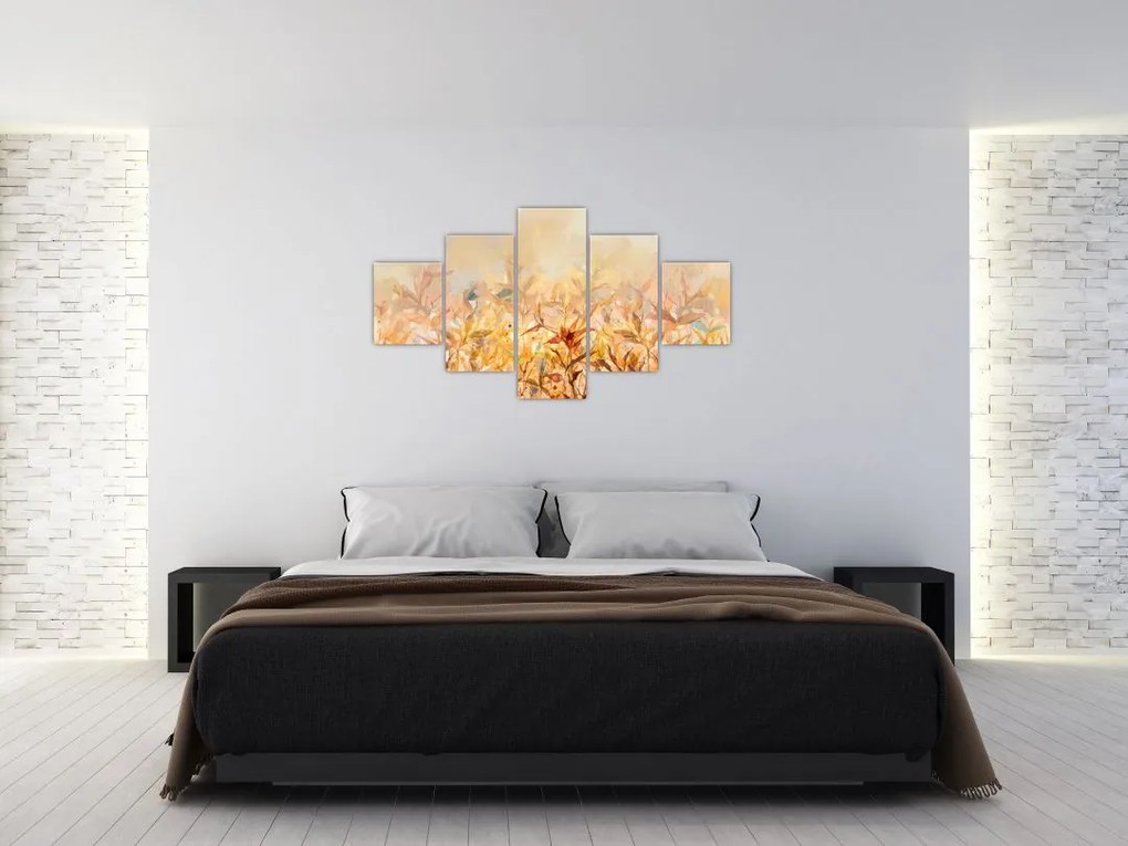 Obraz - Liście w jesiennych kolorach, obraz olejny (125x70 cm)