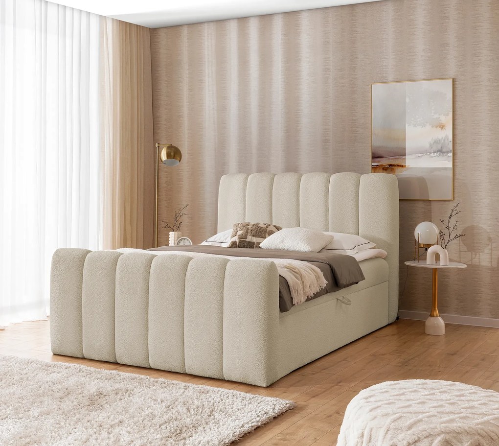 Beżowe tapicerowane łóżko chmurka H8-E12