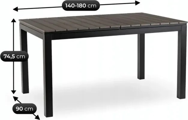 Stół Ogrodowy Prostokątny ARGOS 140-180 cm Rozkładany Ciemnoszary Dąb/Czarny