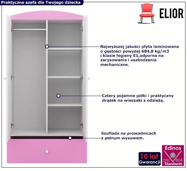Szafa dla dziewczynki z szufladami różowa T2-B71