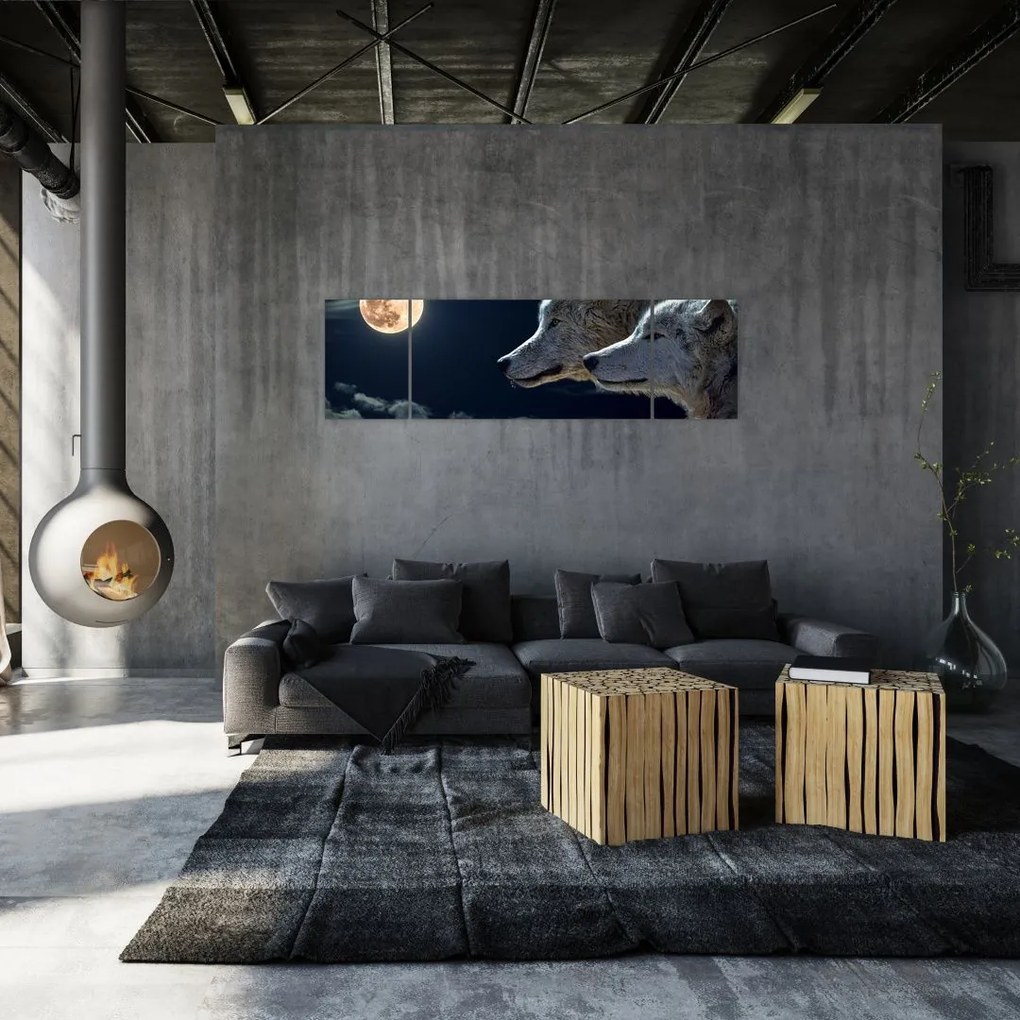 Obraz wilków wyjących do księżyca (170x50 cm)