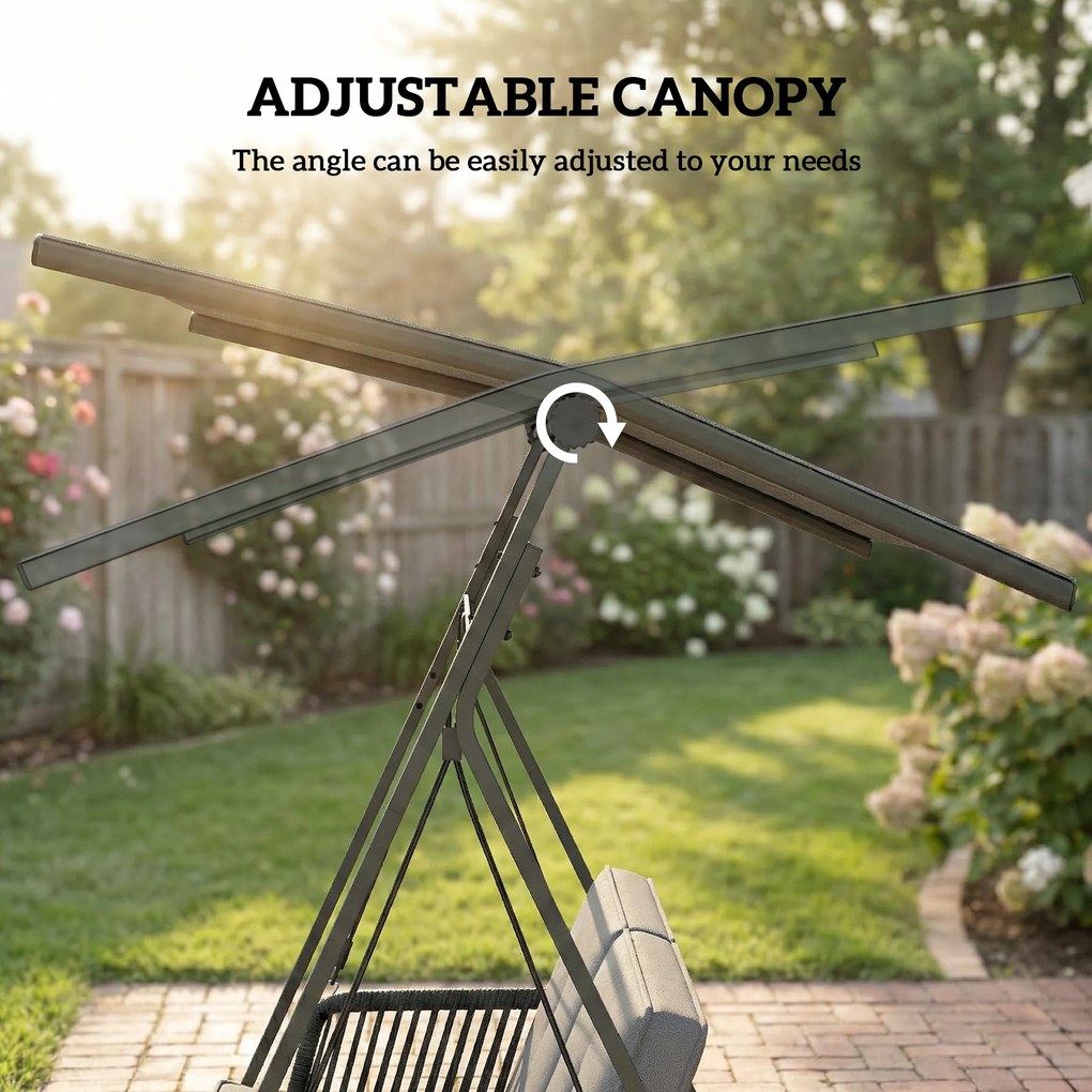 Outsunny Huśtawka rattanowa 2-osobowa z regulowanym daszkiem, miękką poduszką, stelażem A | Aosom PL