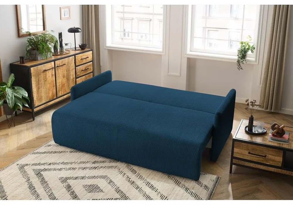 Ciemnoniebieska sztruksowa rozkładana sofa 211 cm Marcel – Bobochic Paris