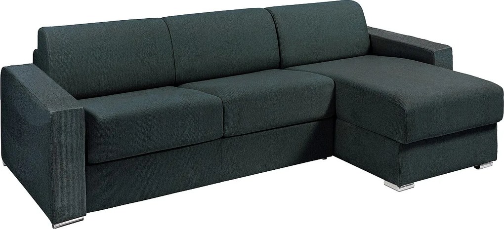 Kanapa narożna rozkładana uniwersalna z zielonej tkaniny jodłowej - Powierzchnia spania 140 cm - Materac 22 cm z pamięcią kształtu - CALITO