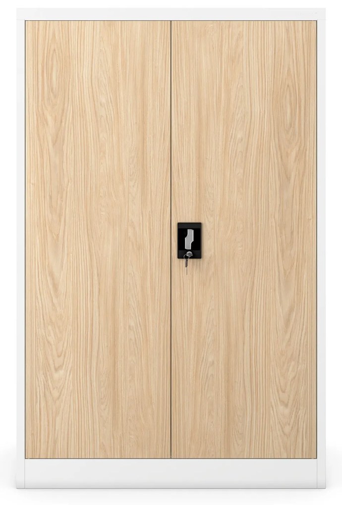 Szafa biurowa metalowa niska z 3 półkami biała/dąb sonoma, 900x1400x400 mm: KEVIN Eco Design