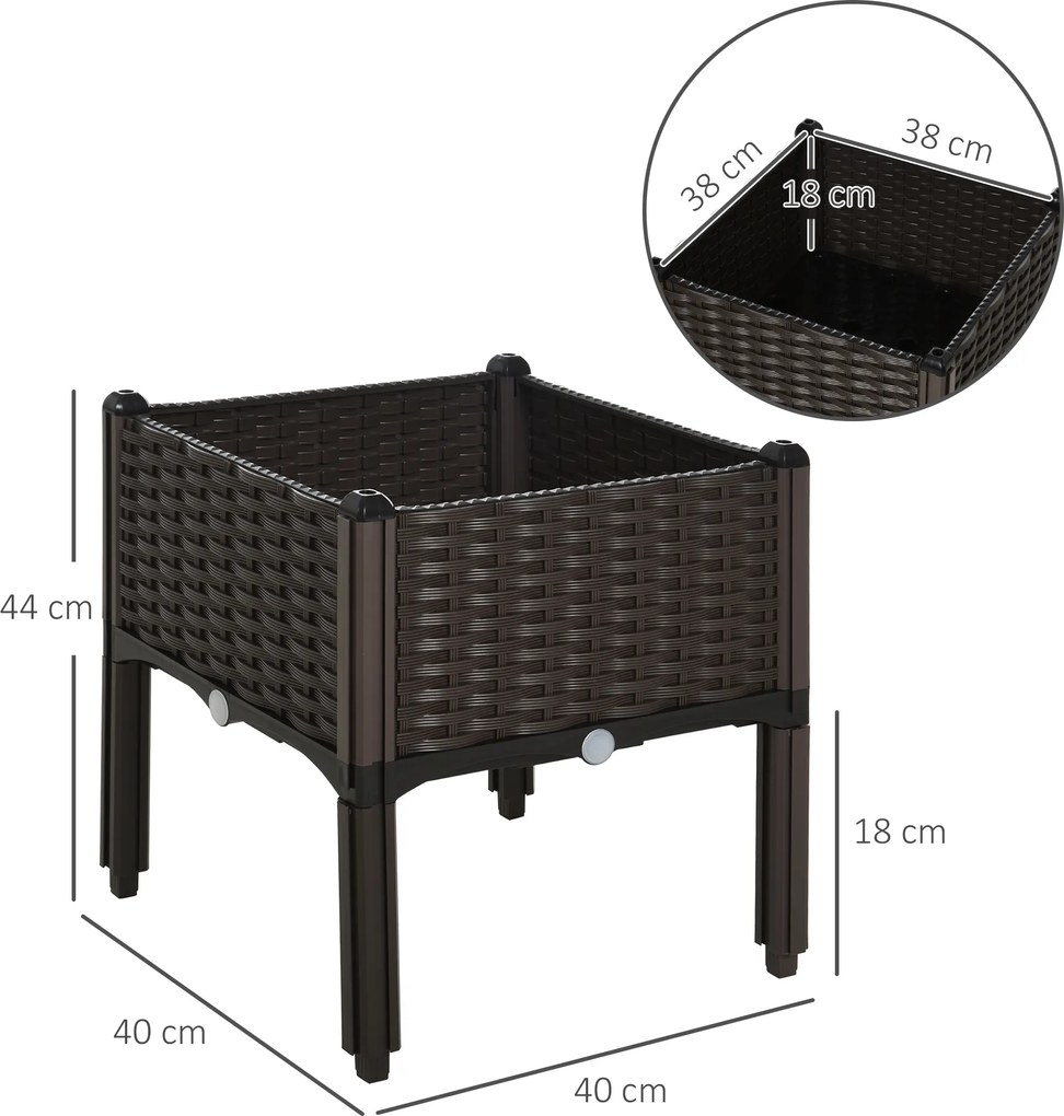 Outsunny podwyższona grządka skrzynia na rośliny z otworami odpływowymi wygląd rattanu PP brązowy | Aosom PL