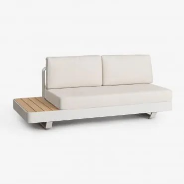 Sofa Modułowy Ogrodowy Dwuosobowy Z Aluminium Z Lewym Stolikiem Bocznym Z Drewna Tekowego Yarilo Bouclé Kolory Naturalne - Sklum