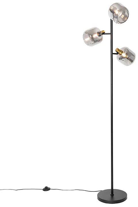 Inteligentna lampa podłogowa czarna ze złotem i przydymionym szkłem 3-źródła światła z 3 Wifi P45 - ZuzannaDesignerski Oswietlenie wewnetrzne