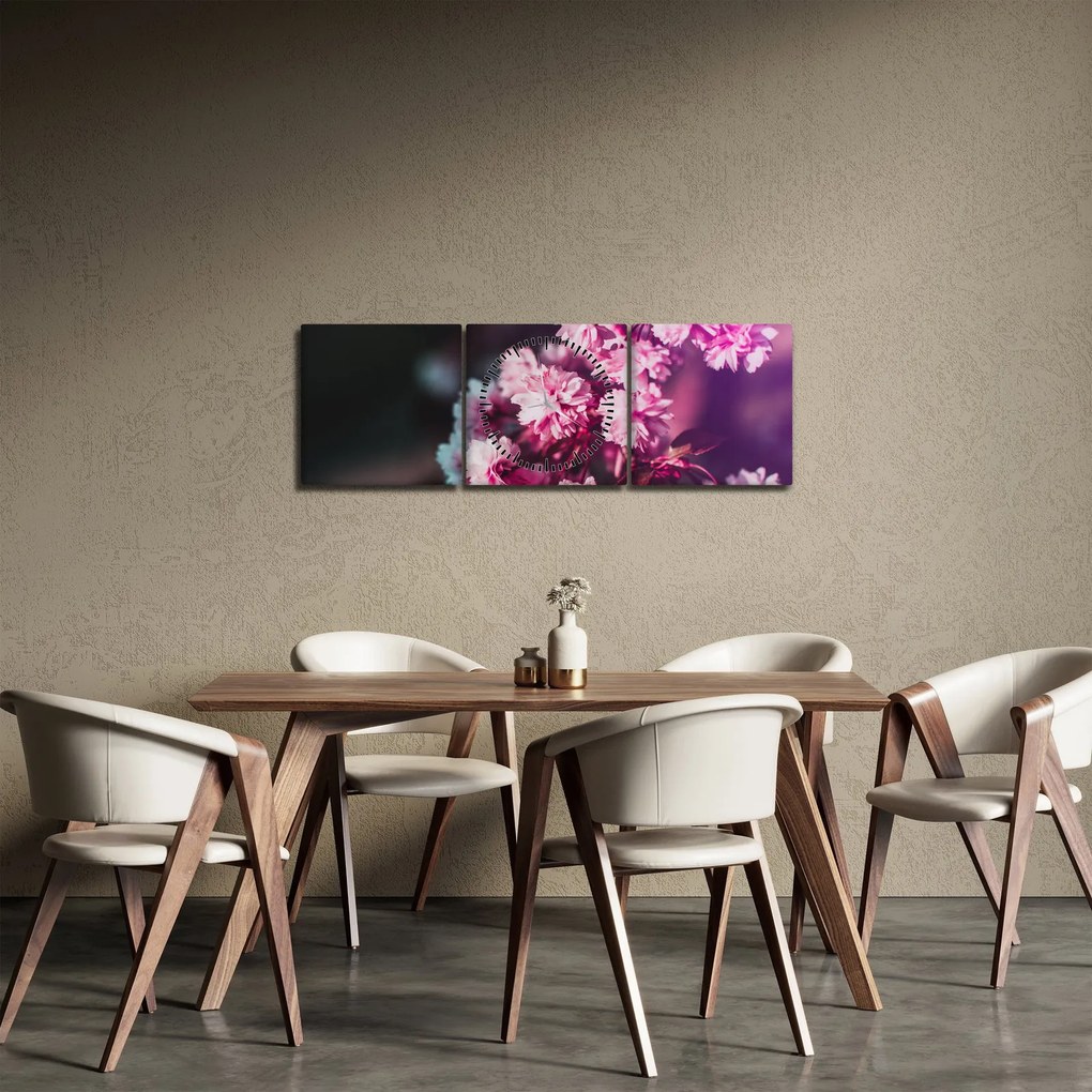Obraz kwiatów drzewa (z zegarem) (90x30 cm)