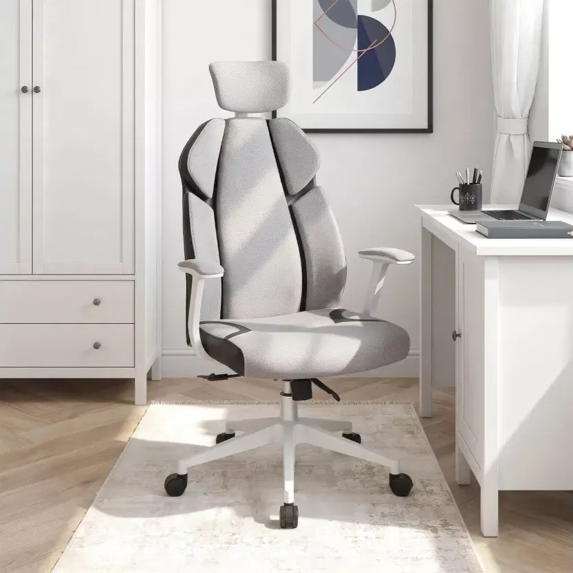 Fotel biurowy ergonomiczny obrotowy Duncan szary czarny regulowany zagłówek multiblock