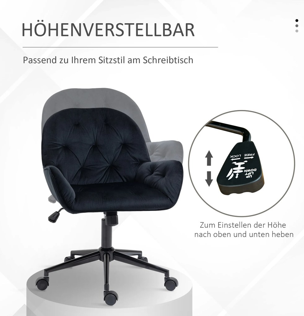 Vinsetto Ergonomiczny fotel wypoczynkowy z miękką regulacją czarnym metalem aksamitnym