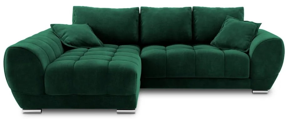 Butelkowozielony rozkładany narożnik z aksamitnym obiciem Windsor &amp; Co Sofas Nuage, lewostronny