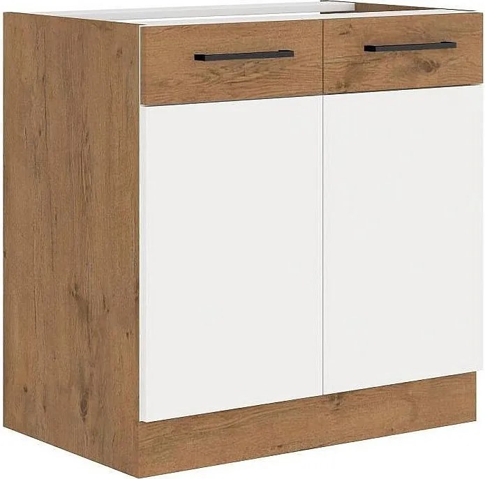 Dolna szafka kuchenna ROCK 80 cm dąb Lancelot i biały połysk, 2 drzwi skrzydłowe, zoptymalizowane przechowywanie
