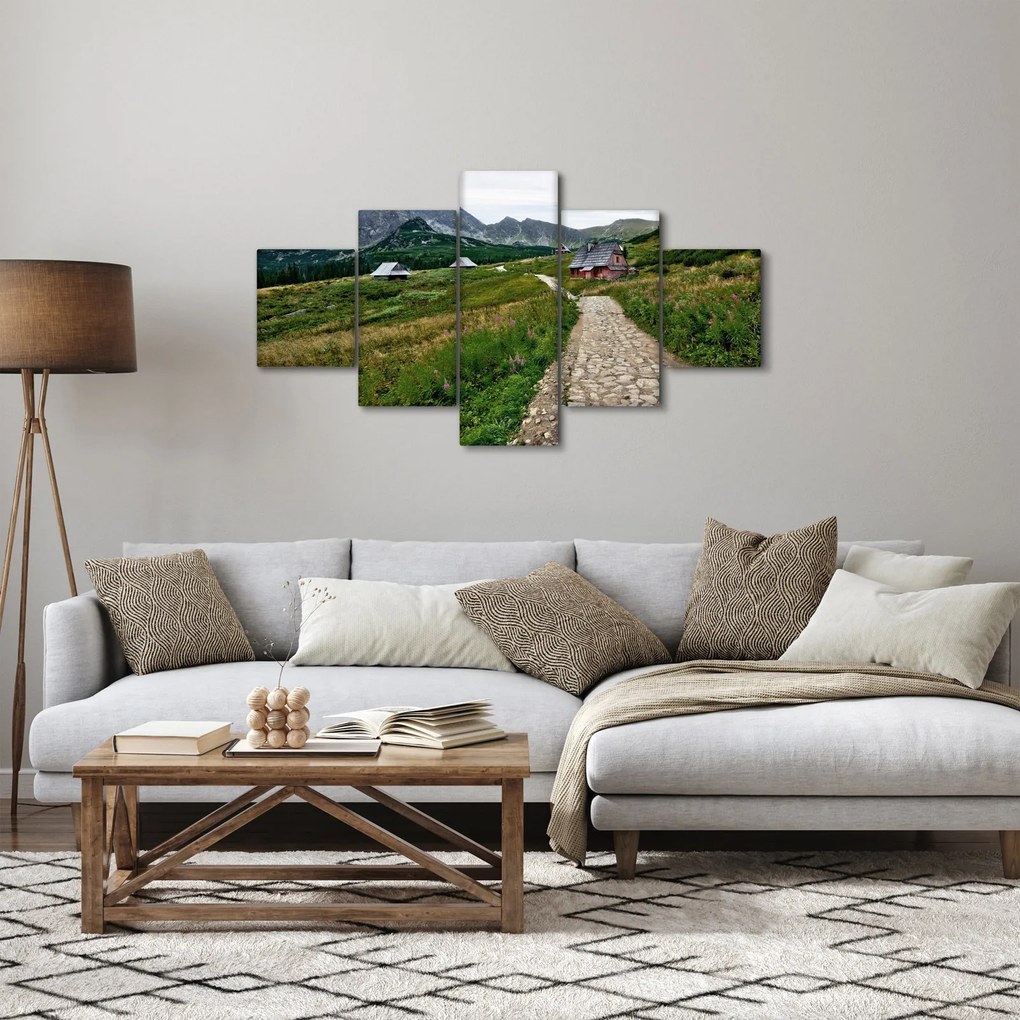 Obraz - Krajobraz górski z domami (125x70 cm)