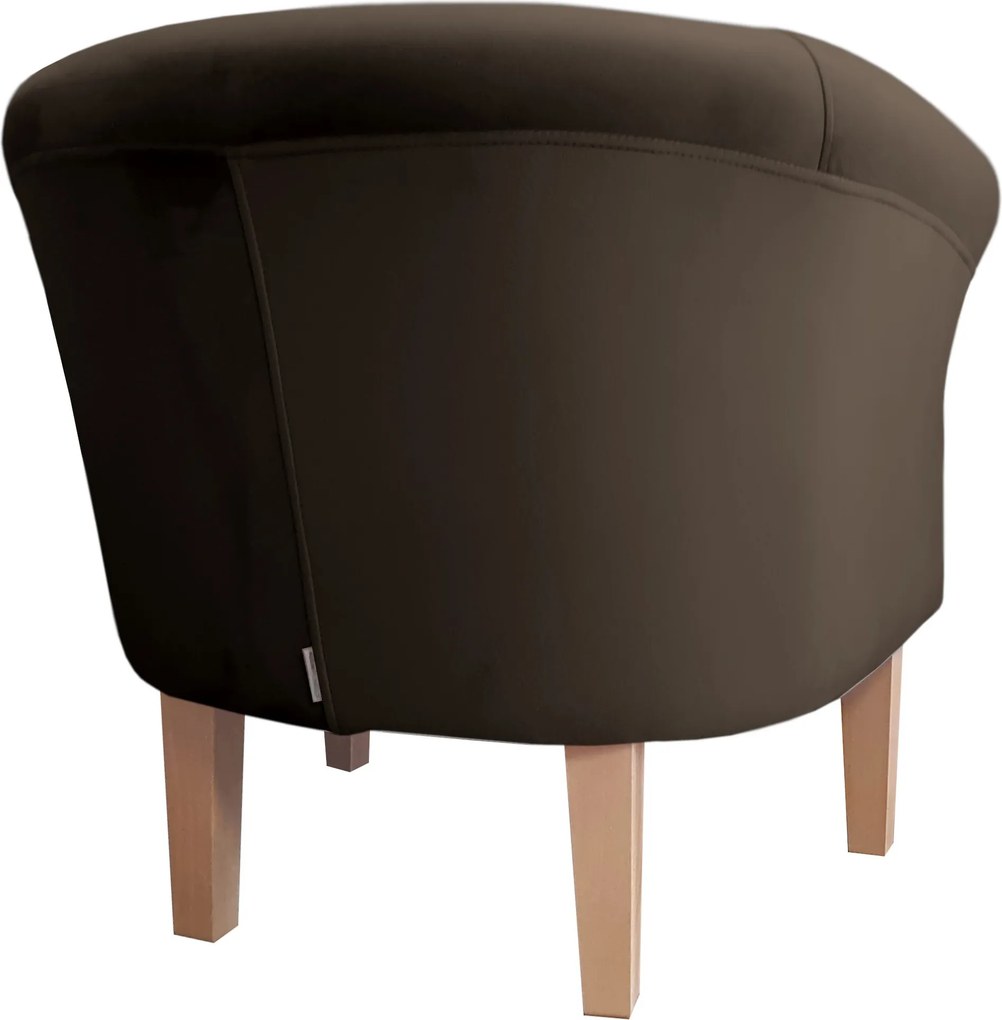 Fotel Milo tkanina Welur wygodny fotel tapicerowany do salonu i sypialni : Kolor nogi - Drewno, Kolor tkaniny - VELVET - MG05, Wysokość nogi - 20 cm