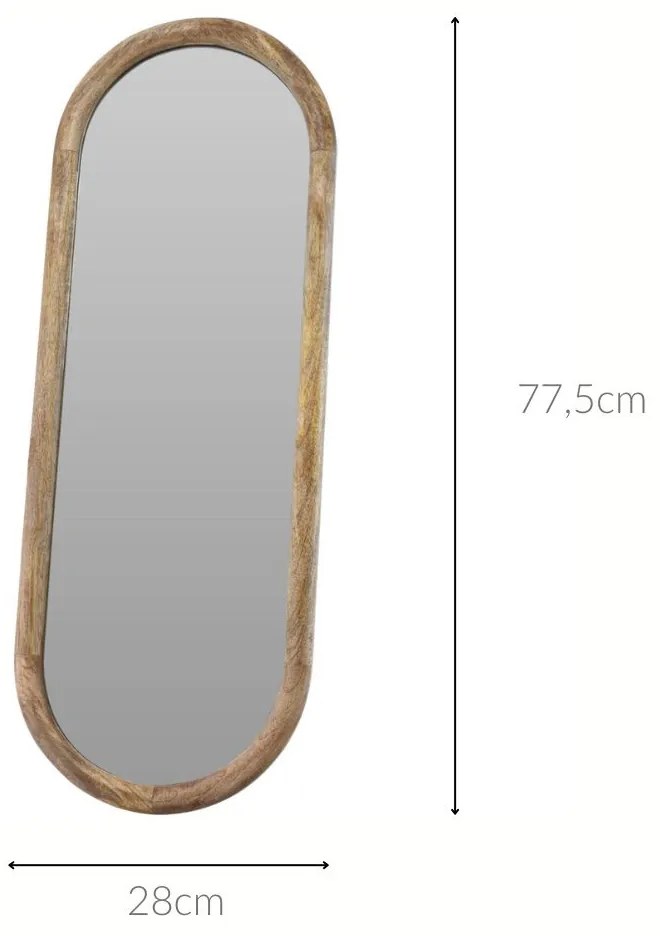 Lustro ścienne w drewnianej ramie mango OVAL, 28 x 2,5 x 77,5 cm