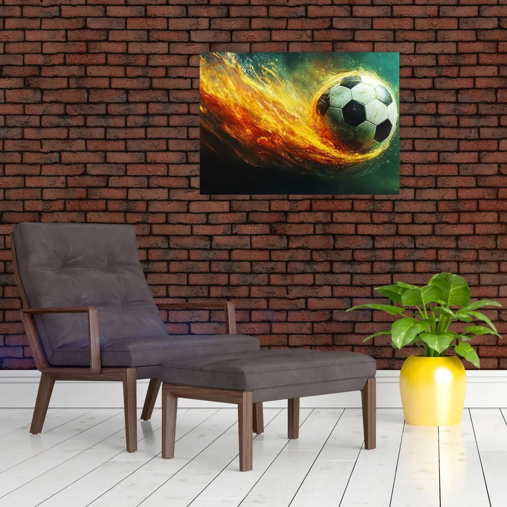 Obraz na szkle - Piłka nożna w locie (70x50 cm)