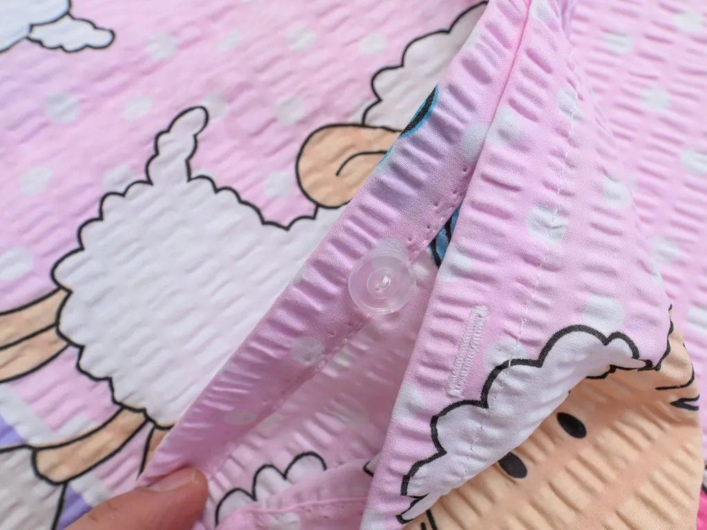 PrzytulneMieszkanie.pl PrzytulneMieszkanie.pl Pościel z kory do łóżeczka OWCZKI różowe Rozmiar pościeli: 45 x 65 cm | 90 x 135 cm