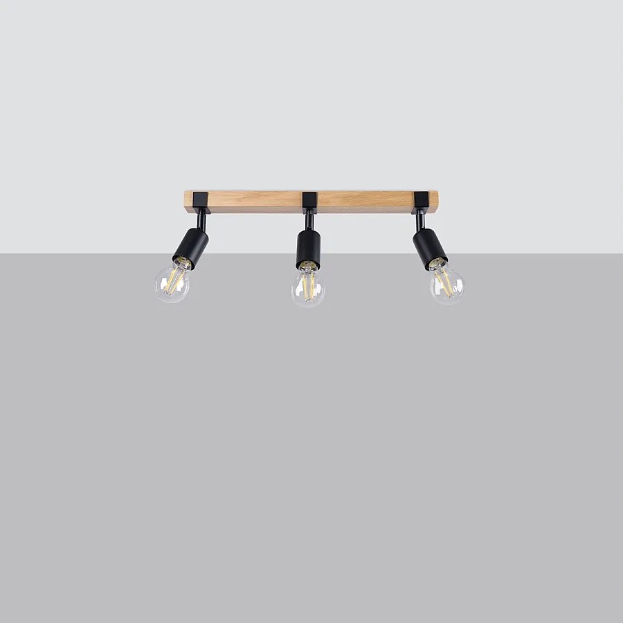 Plafony nowoczesny Shad, stal/drewno - 3 źródło światła 4000K - L.53 x H.14 cm - czarny/drewno
