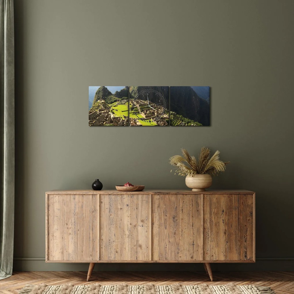 Obraz - Machu Picchu (z zegarem) (90x30 cm)