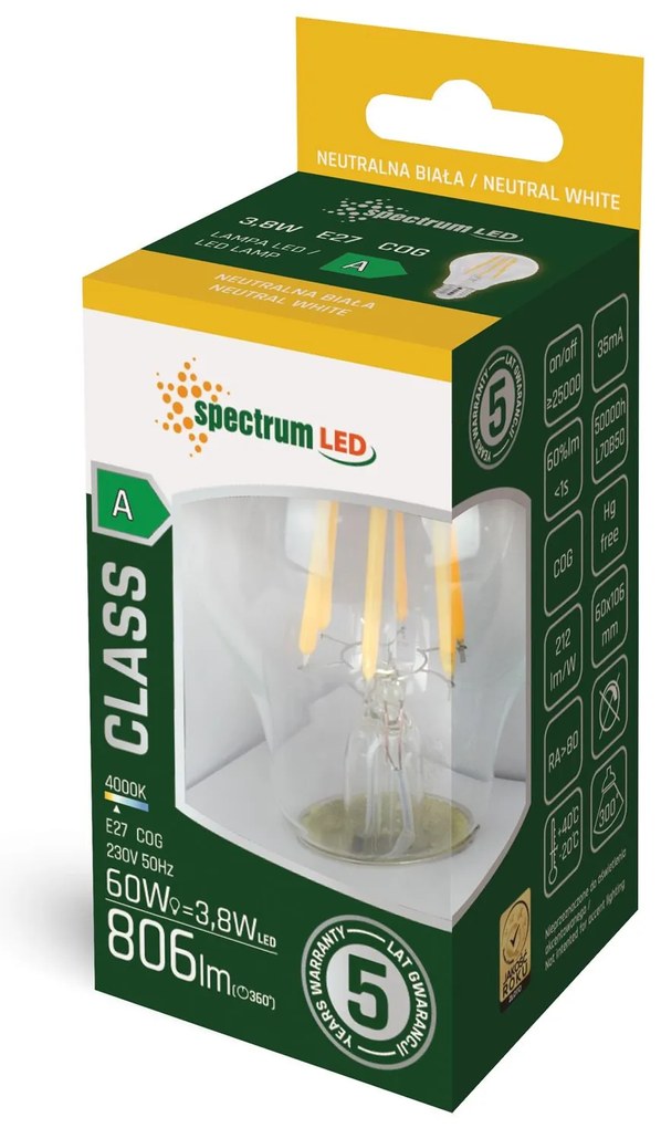 Żarówka LED GLS COG Neutralna E-27 3,8W WOJ+14640