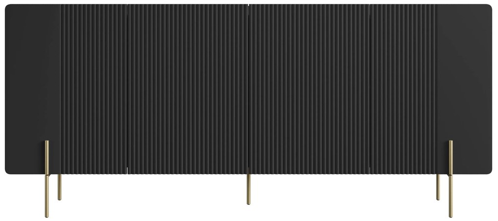 Komoda Malmi 200 cm czterodrzwiowa - czarny mat / złote nóżki