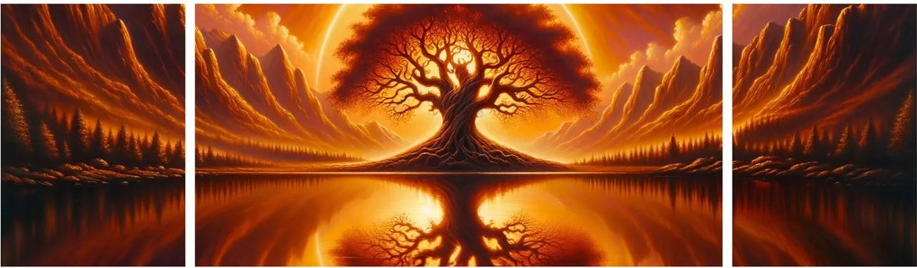 Obraz – Drzewo w krwawym słońcu (170x50 cm)