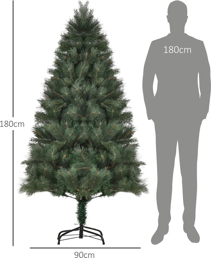 HOMCOM Choinka Ø90 x 180 cm, sztuczna jodła, realistyczne igły, Zielony | Aosom PL