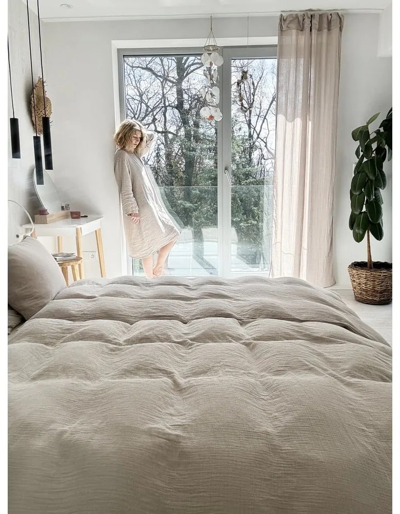 Beżowa pościel jednoosobowa muślinowa 140x200 cm Plain Muslin – Butter Kings