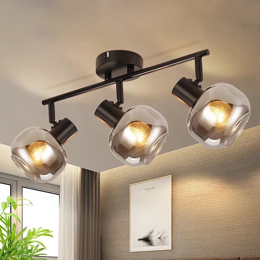 NETTLIFE Lampa sufitowa czarna punktowa sufitowa 3 nowoczesne żarówki szklana lampa sufitowa obrotowa 350° punktowa E14