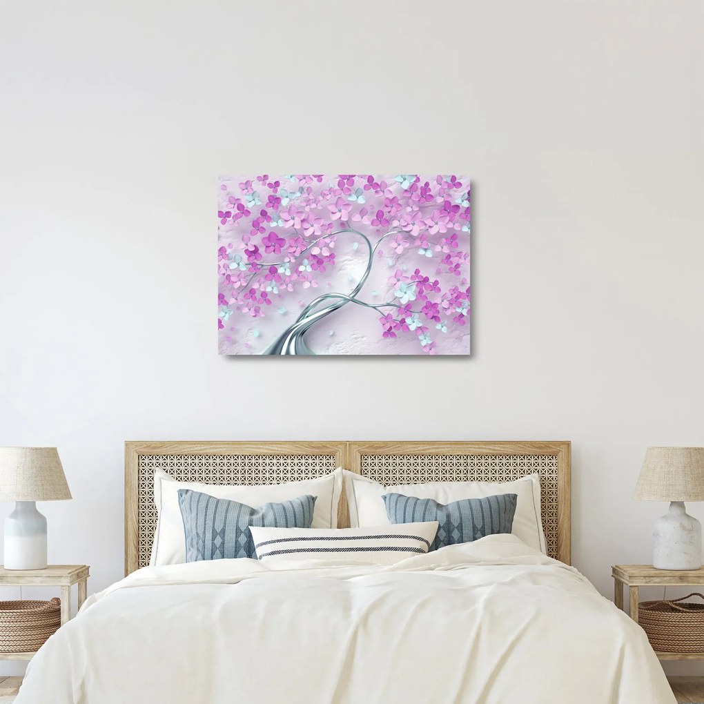 Obraz na szkle kwiatów na srebrnej łodydze - abstrakcja (70x50 cm)