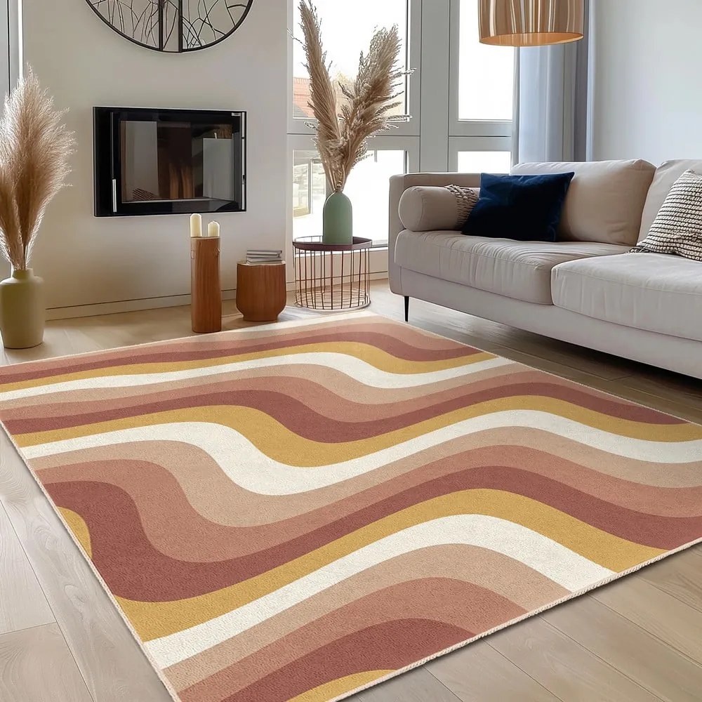 Żółto-szaroróżowy dywan odpowiedni do prania 60x100 cm Creamy Strawberry Swirl – Mila Home