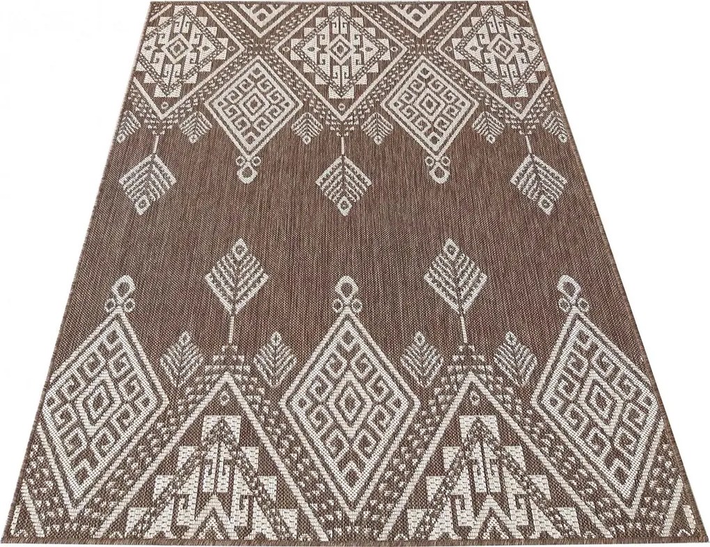 Brązowy dywan dwustronny w stylu boho T7-F36