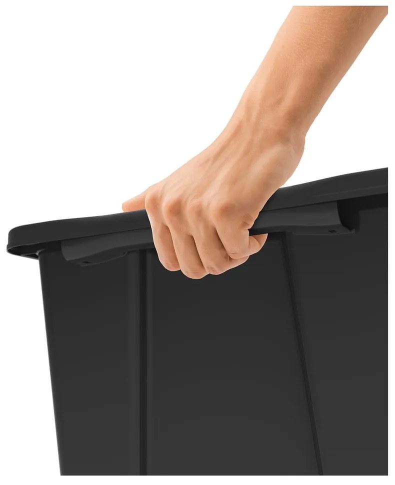 Czarny błyszczący pojemnik plastikowy z pokrywką Evo Easy − Rotho