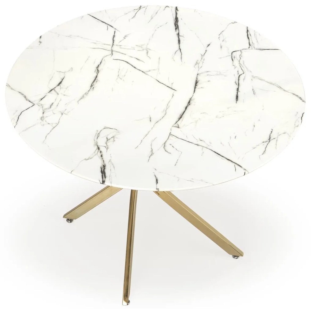 RAYMOND 2 stół fi 100/73 cm, blat - biały marmur, nogi - złoty okrągły chrom glamour