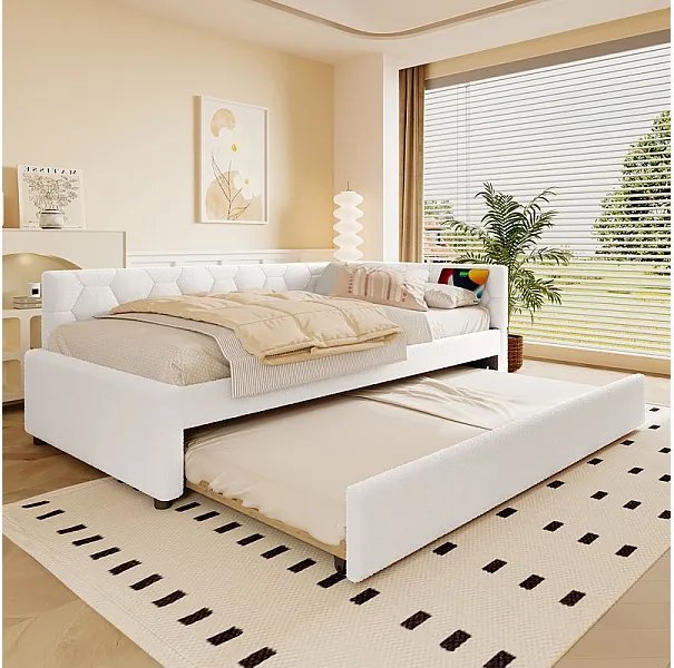 Pufa łóżkowa nest 90 x 200 cm z białego weluru - z lampką nocną i USB + typ C