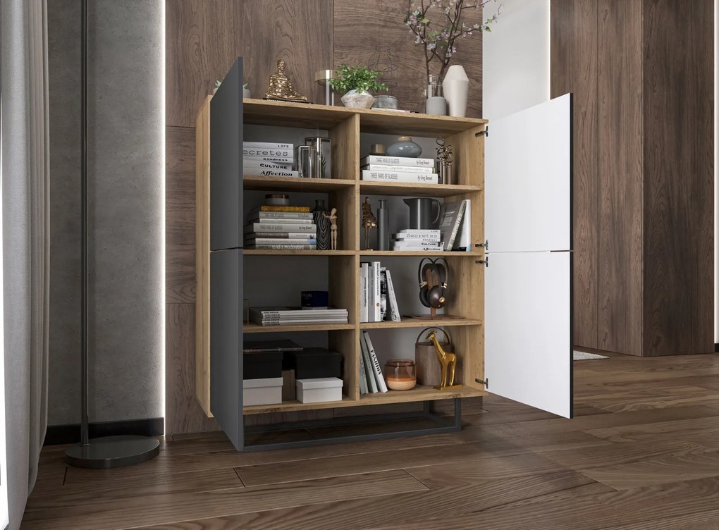 Wysoka komoda w stylu loft Apollo 99 dąb wotan/grafit