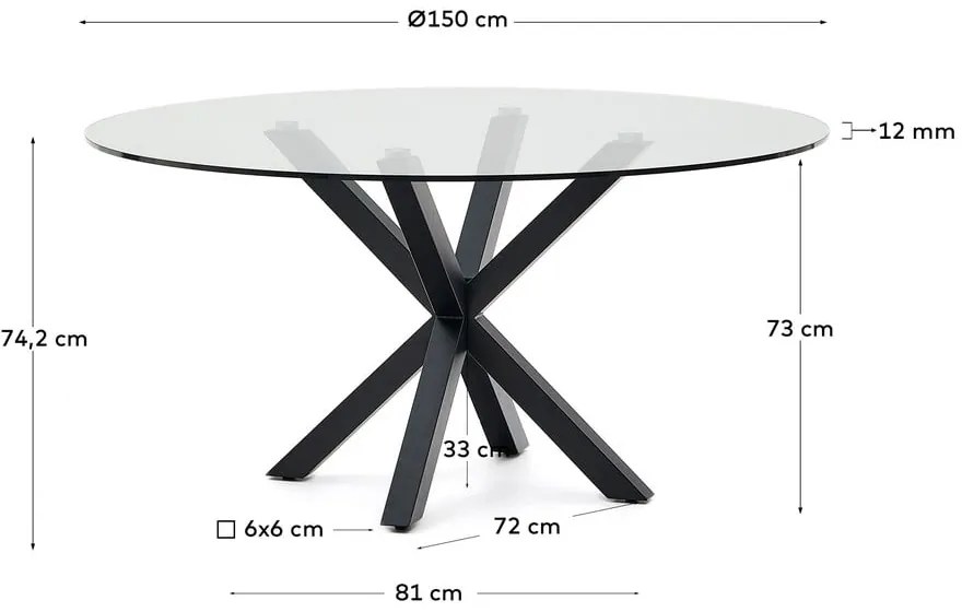Czarny okrągły stół ze szklanym blatem ø 150 cm Argo – Kave Home