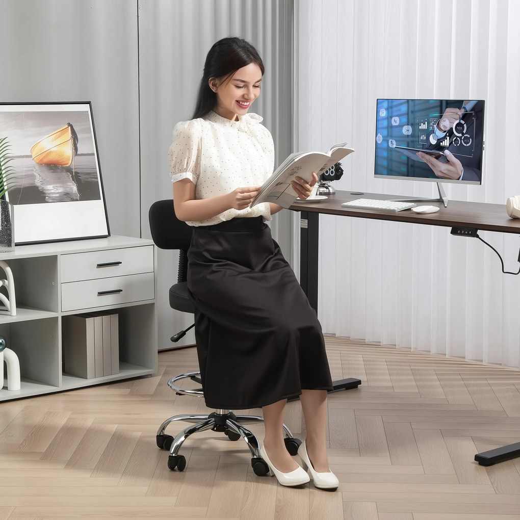 HOMCOM Ergonomiczne Krzesło Biurowe, Kompaktowe, Regulowane, z Podnóżkiem, Obrotowe, Skóra Ekologiczna, Metal, Czarne