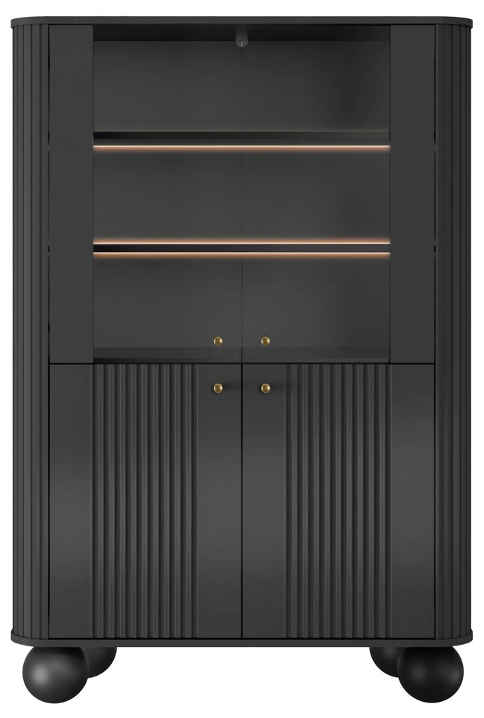 Witryna Vesper do salonu - czarny / złote uchwyty / nogi kule