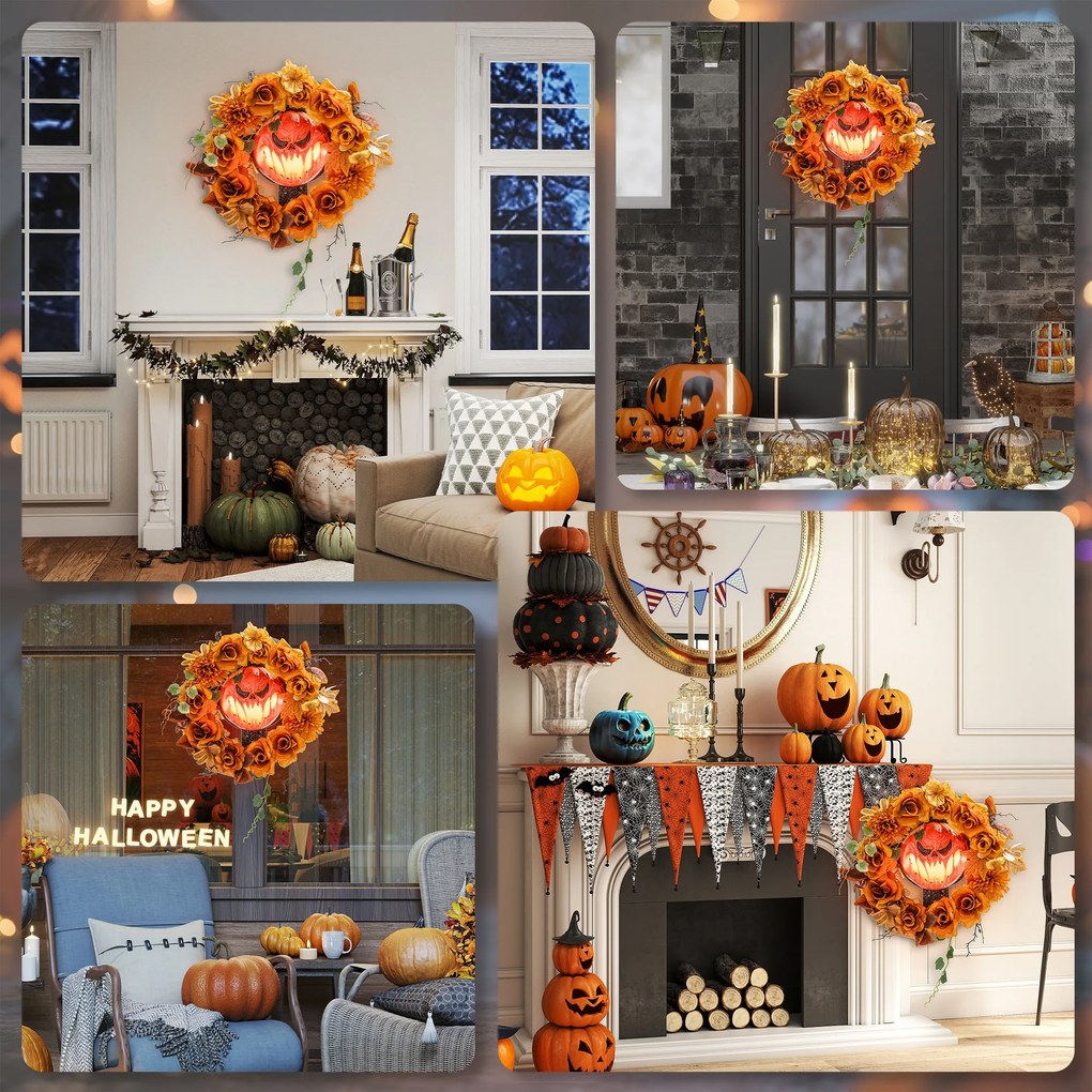 Outsunny Wieniec Halloween, przerażający motyw dyni, jesienne liście, efekty świetlne, tworzywo sztuczne