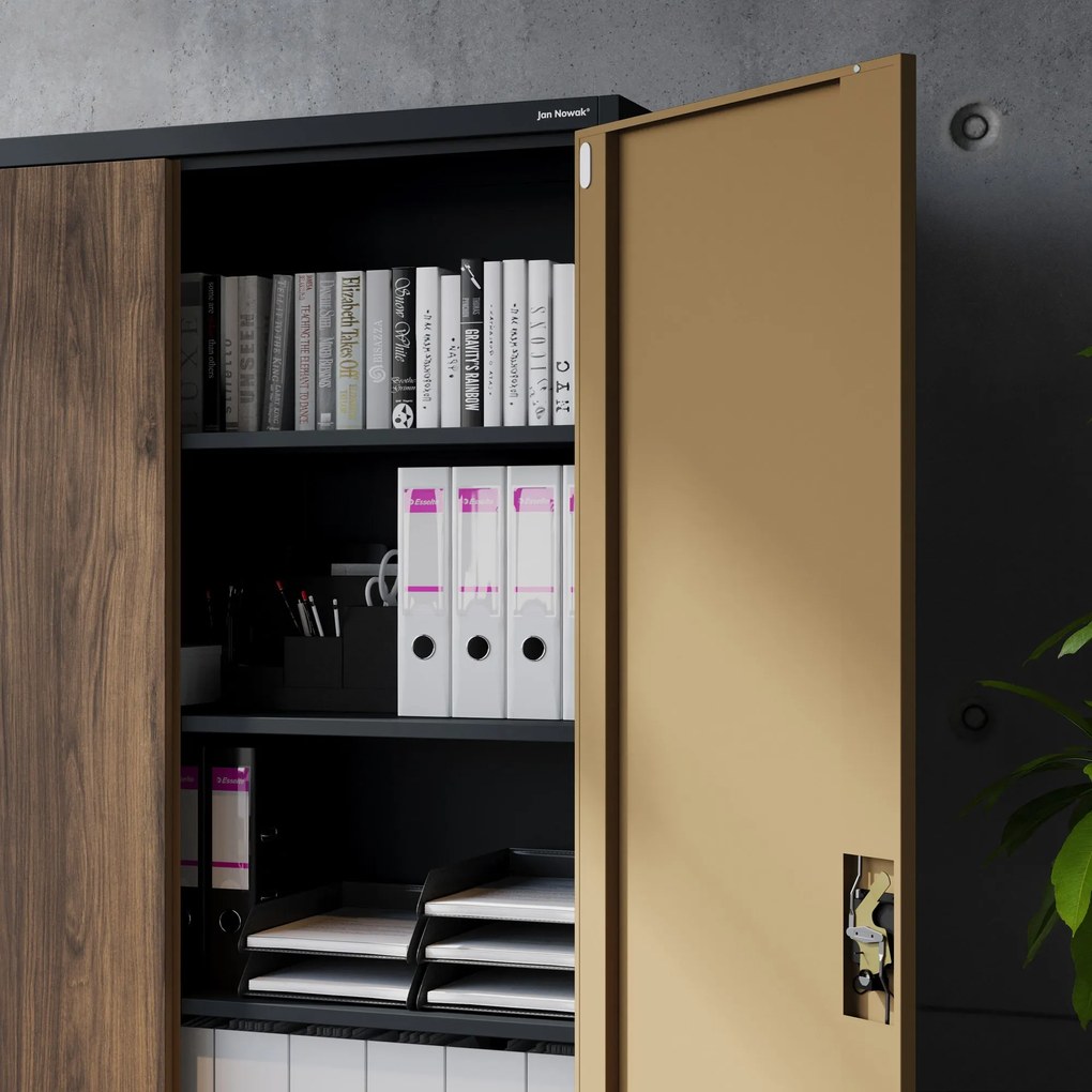 Szafa biurowa metalowa na dokumenty JAN II, Eco Design: antracyt/orzech