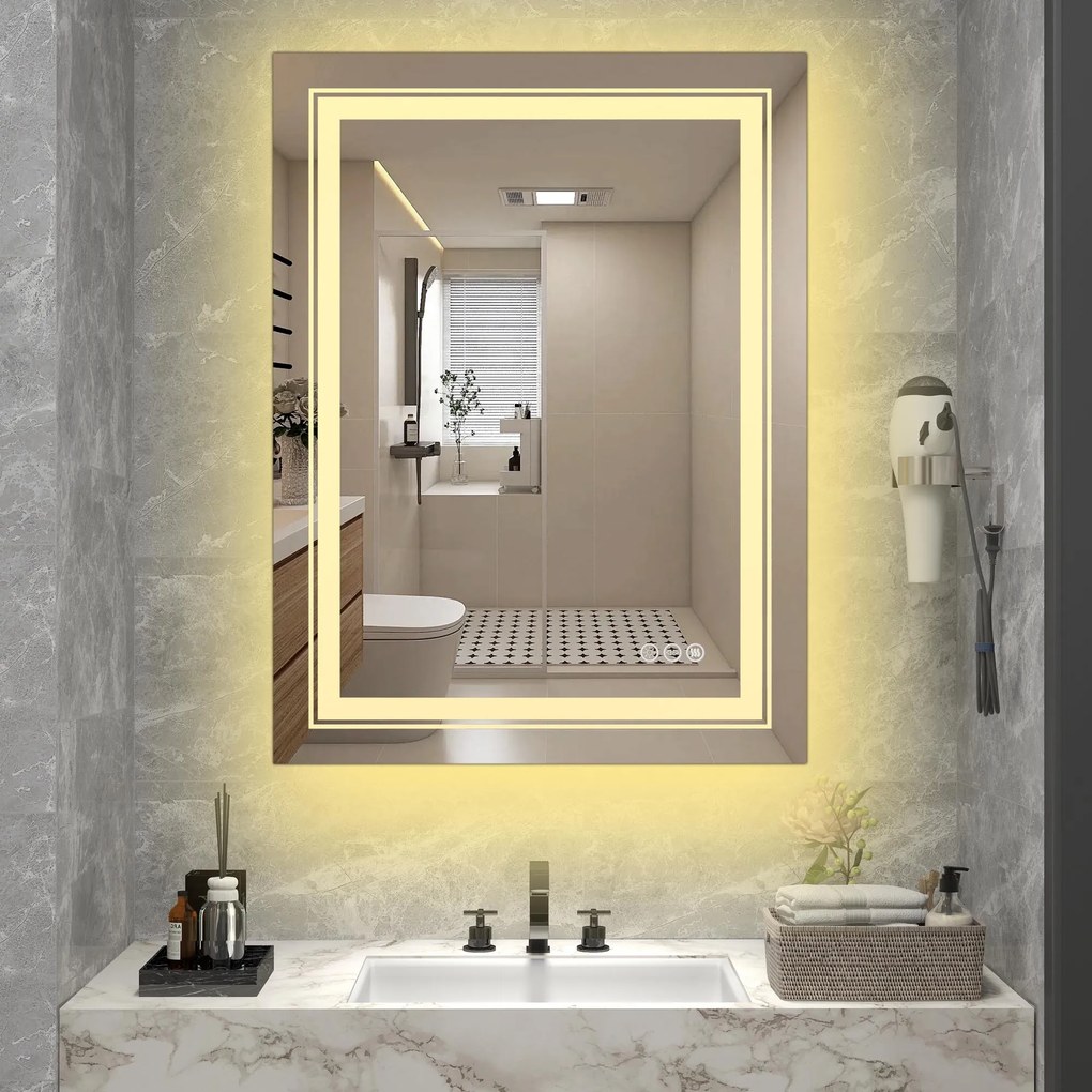 Lustro ścienne łazienkowe srebrne podświetlane VERO lustro ścienne łazienkowe, srebrny