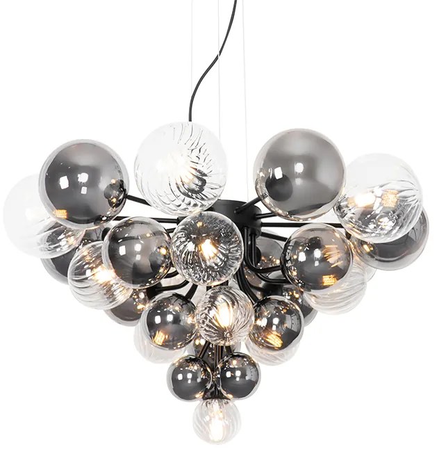 Lampa wisząca czarna z dymionym i przezroczystym szkłem 13-świateł - Bonnie ArtDeco Oswietlenie wewnetrzne