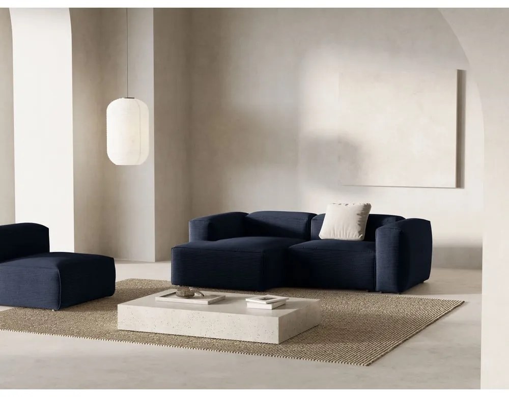 Ciemnoniebieski sztruksowy narożnik (lewostronny/z szezlongiem) Bergamo – Cosmopolitan Design