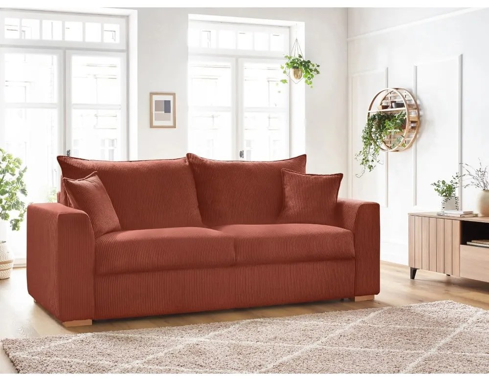 Ceglasta sztruksowa rozkładana sofa 225 cm Augustin – Bobochic Paris