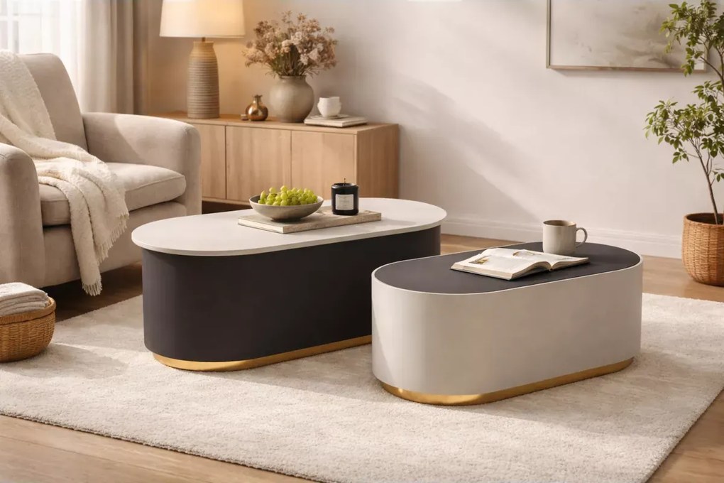 Zestaw stolików kawowych Reno – nowoczesny design, wiele kolorów blatu i stali do wyboru